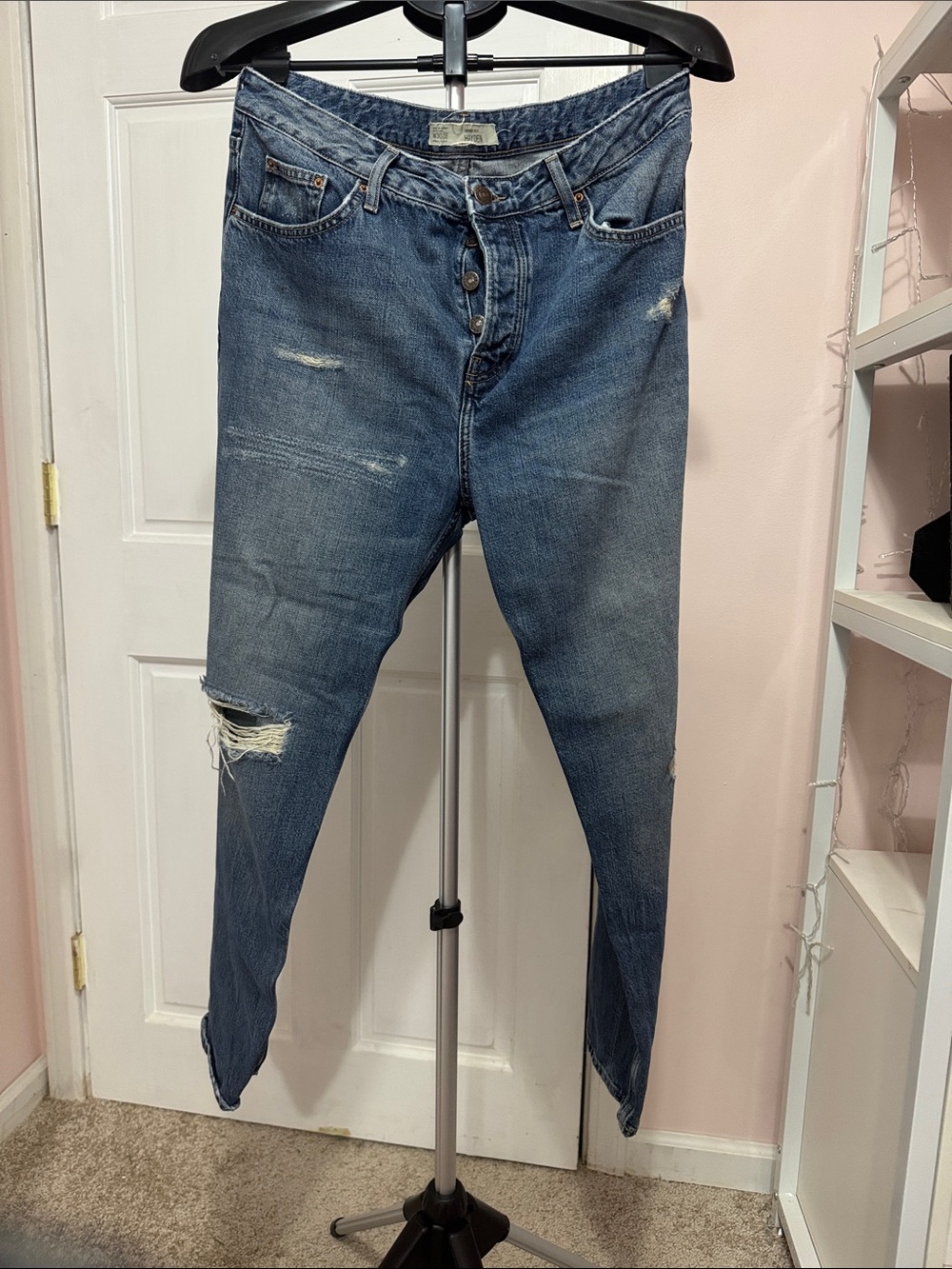 Topshop Distressed Jeans in Medium Blue